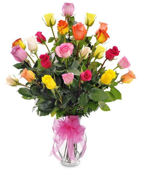 Rose Rainbow a colorful assortment of roses in vase